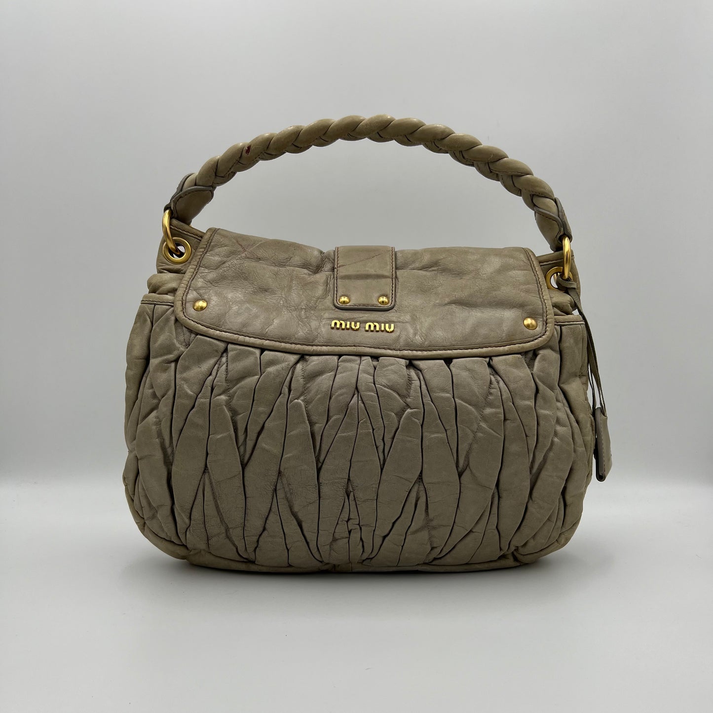 Miu Miu Light Gray Matelasse Coffer Handbag