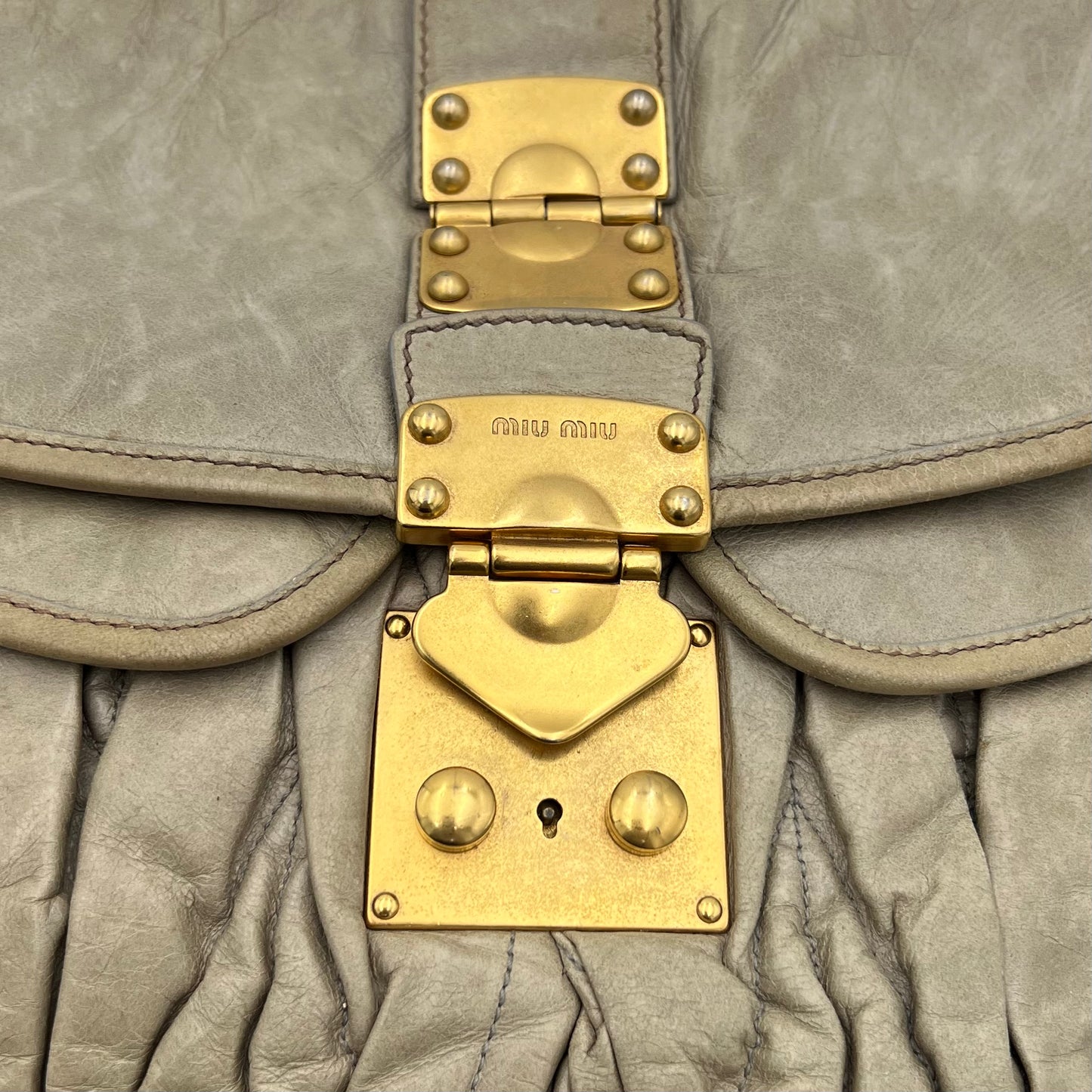 Miu Miu Light Gray Matelasse Coffer Handbag