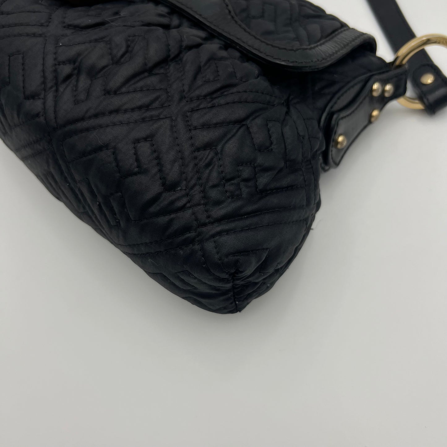 Fendi Black Monogram Puffer Striped Lock Chef Shoulder Bag
