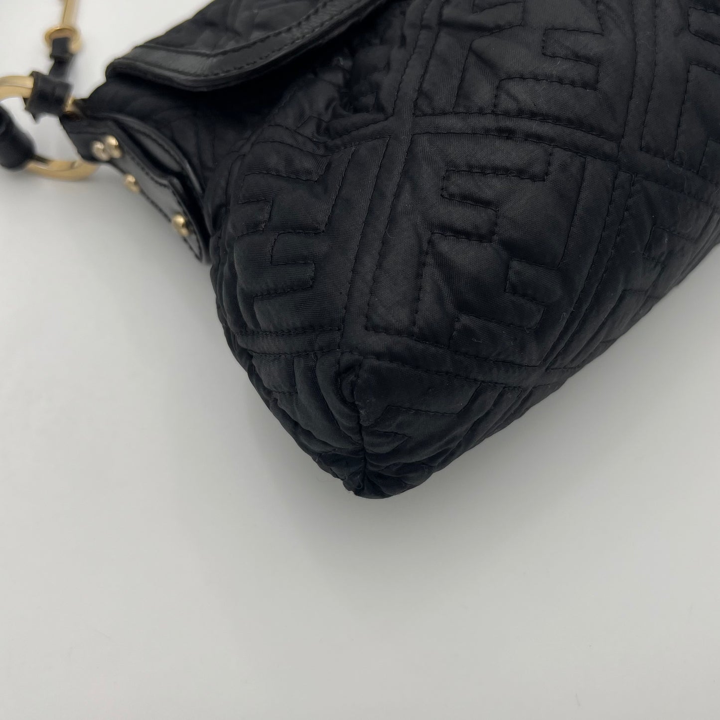 Fendi Black Monogram Puffer Striped Lock Chef Shoulder Bag