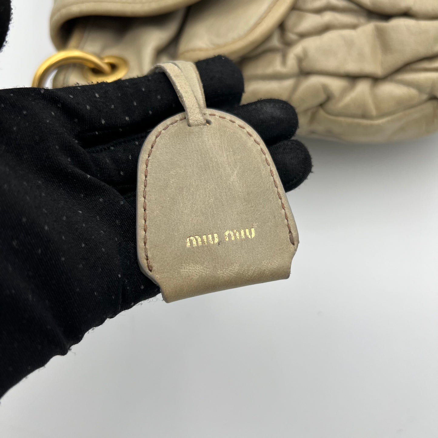 Miu Miu Light Gray Matelasse Coffer Handbag