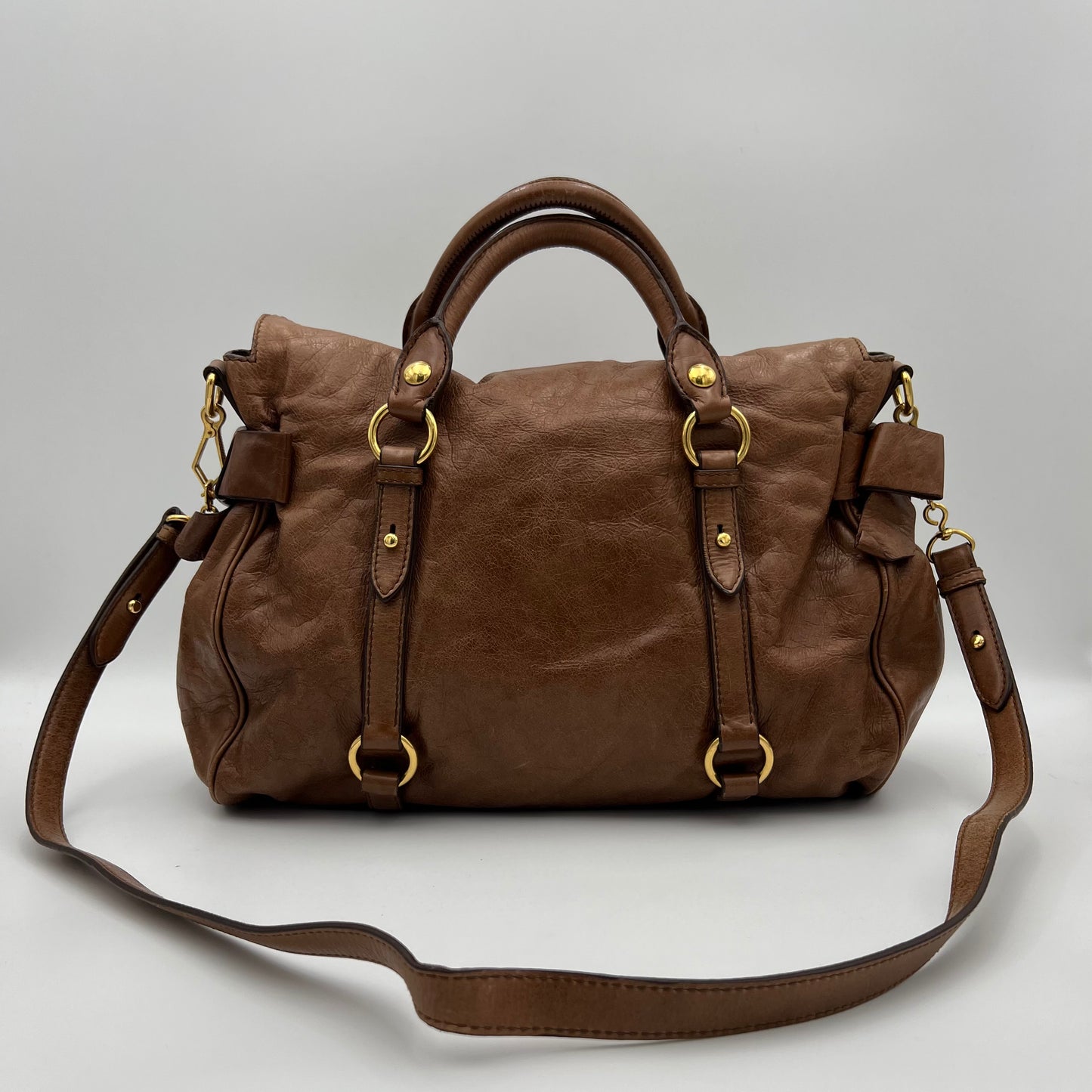 Miu Miu Cognac Brown Lux Vitello Bow Satchel Bag