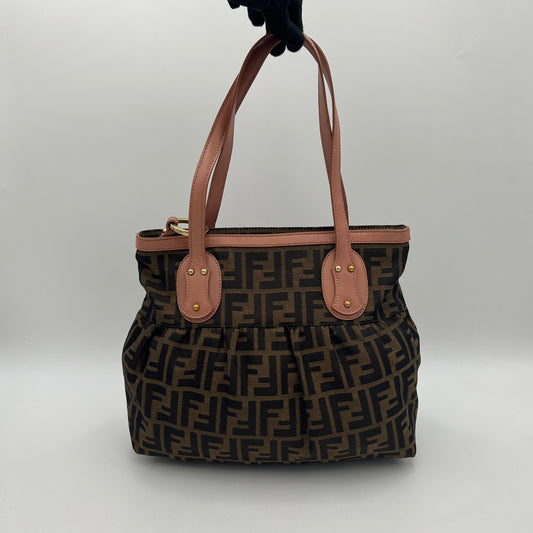 Fendi Tobacco Zucca Pink Leather Zip Chef Tote
