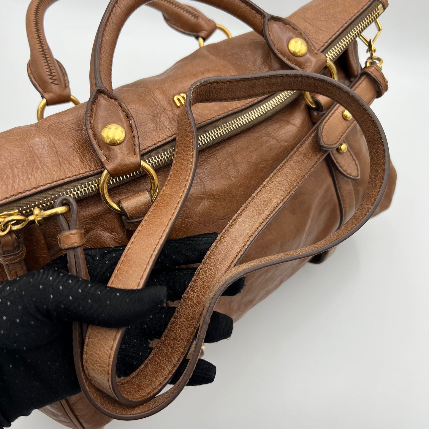Miu Miu Cognac Brown Lux Vitello Bow Satchel Bag