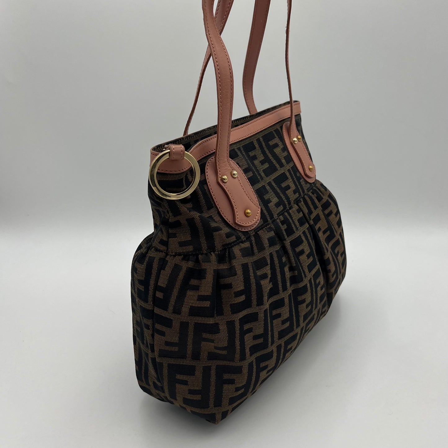 Fendi Tobacco Zucca Pink Leather Zip Chef Tote