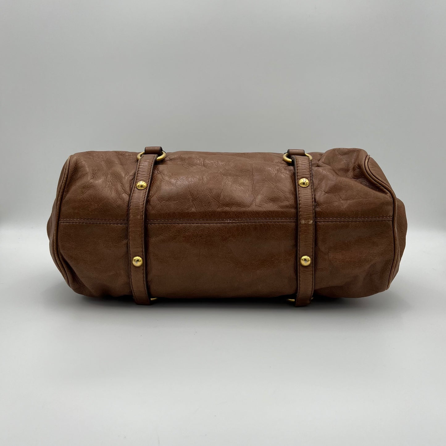 Miu Miu Cognac Brown Lux Vitello Bow Satchel Bag