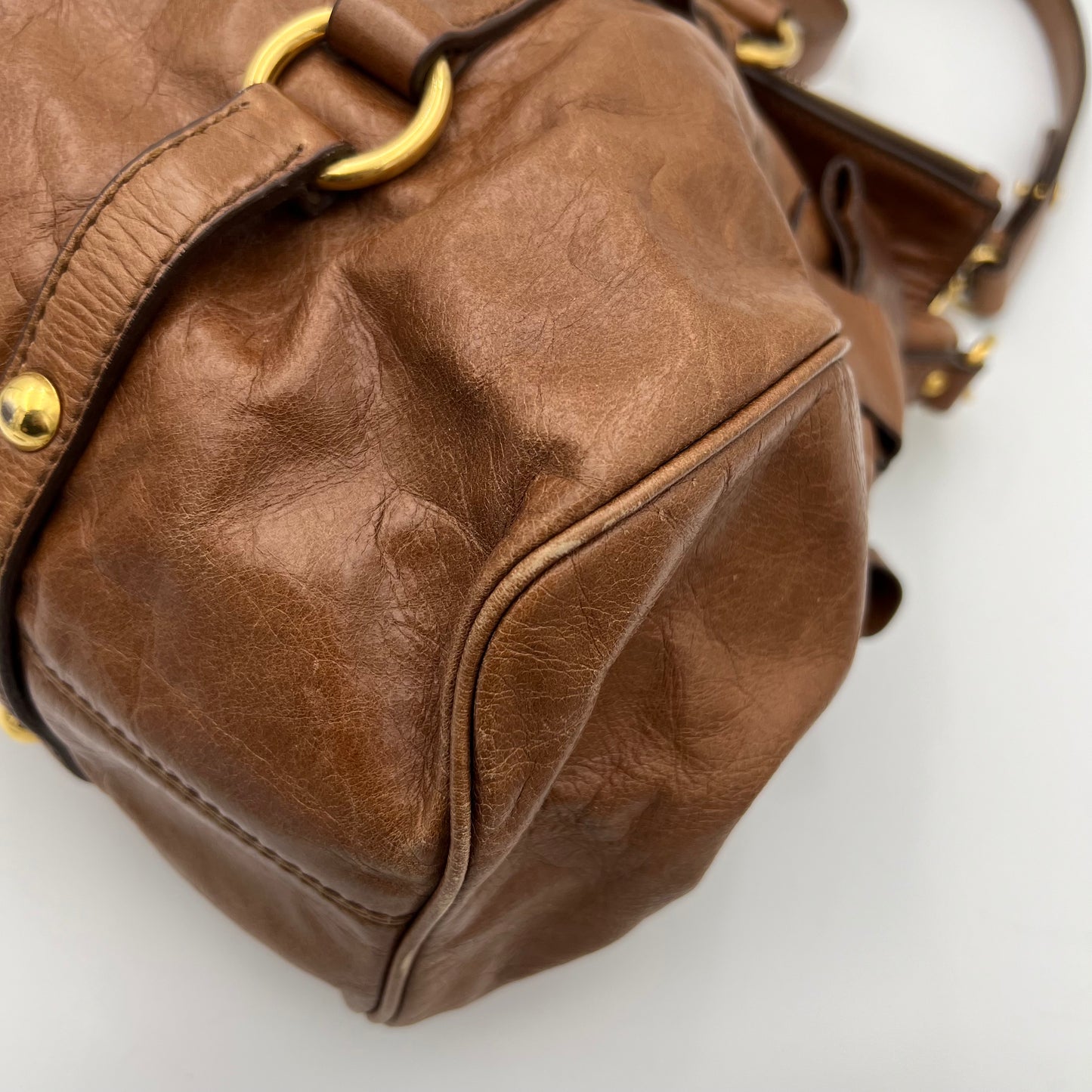 Miu Miu Cognac Brown Lux Vitello Bow Satchel Bag