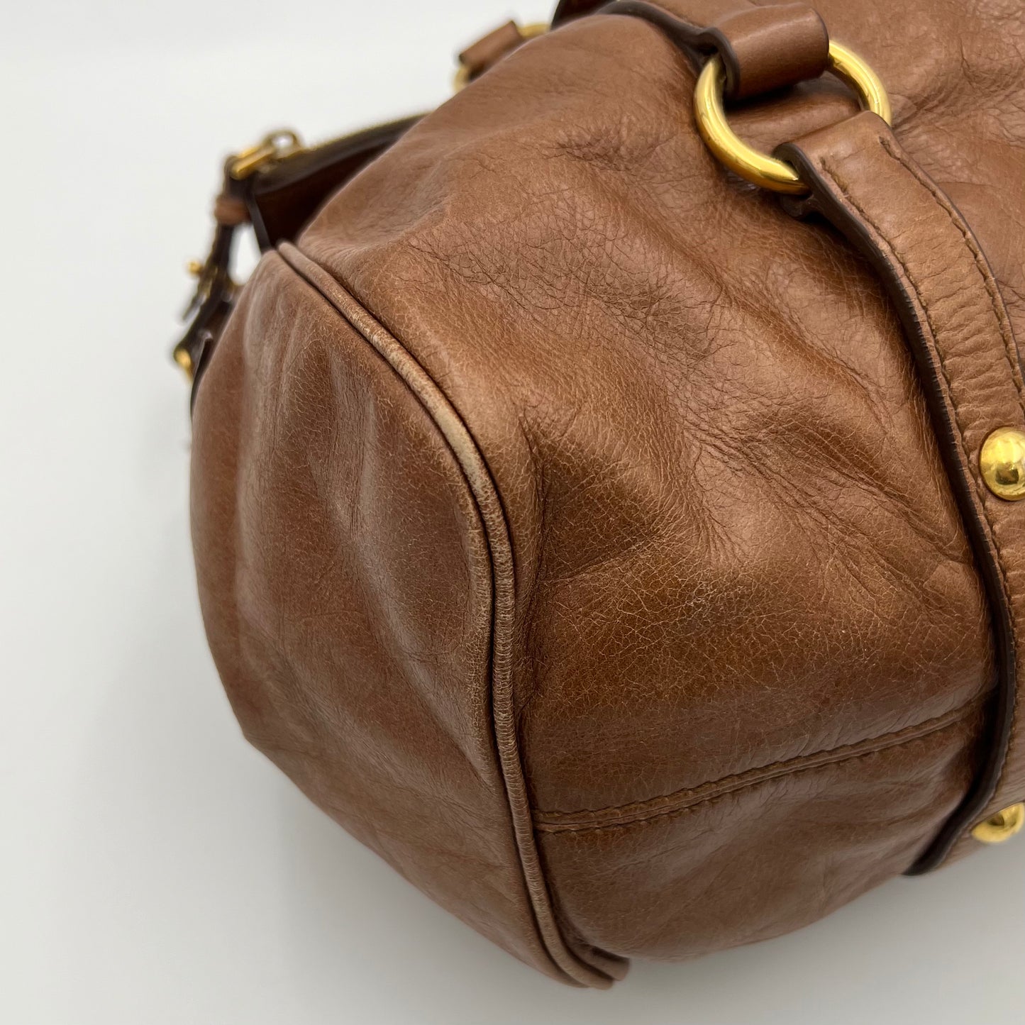 Miu Miu Cognac Brown Lux Vitello Bow Satchel Bag