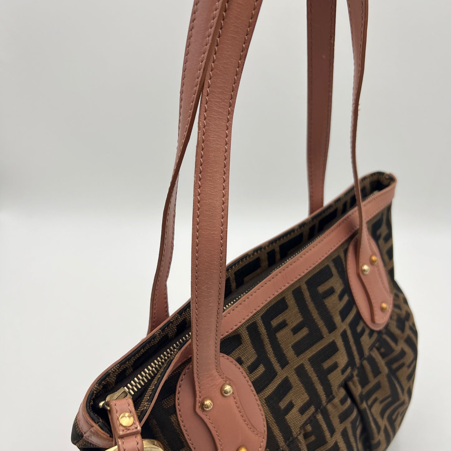 Fendi Tobacco Zucca Pink Leather Zip Chef Tote