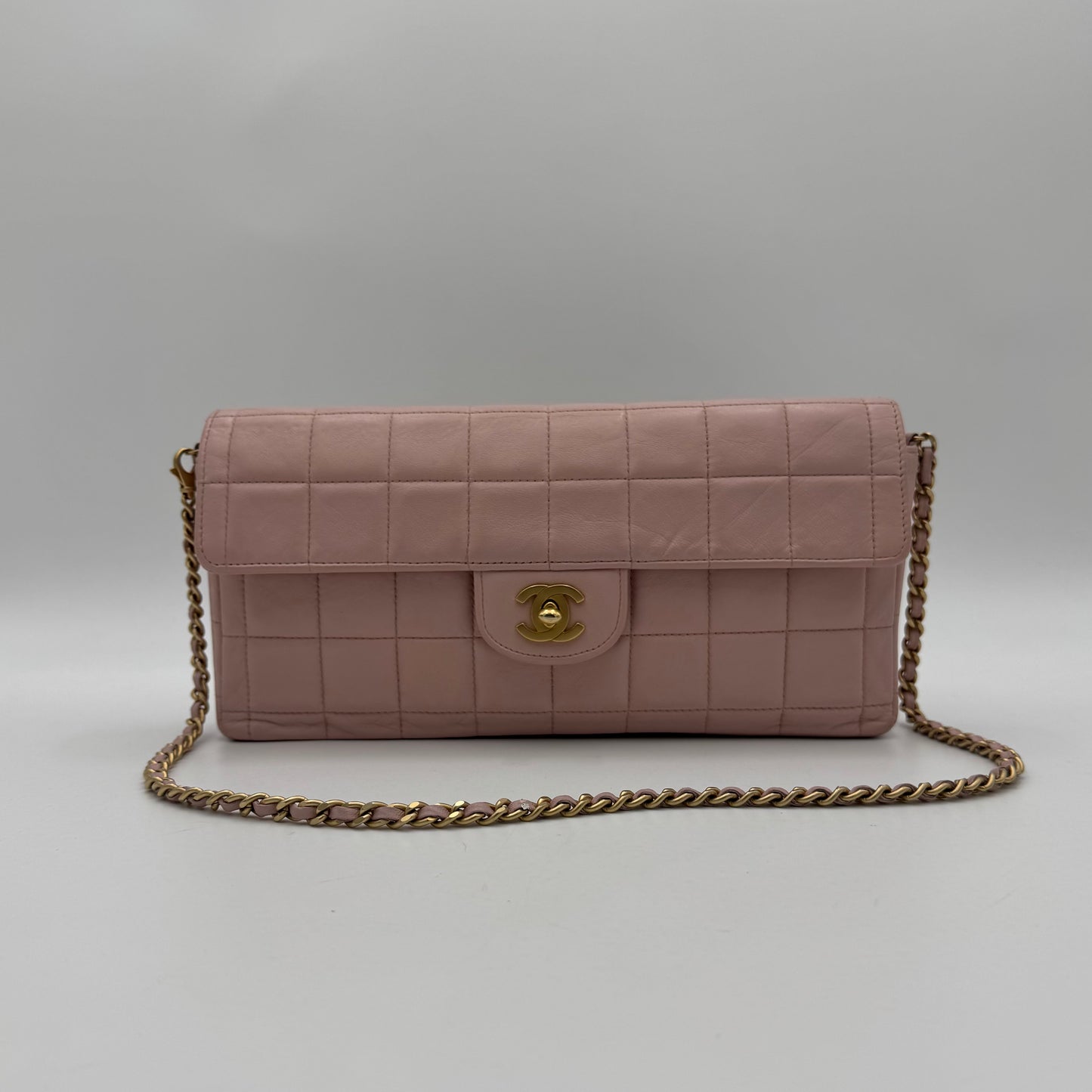 Chanel Pink Lambskin Chocolate Bar East West Shoulder Bag