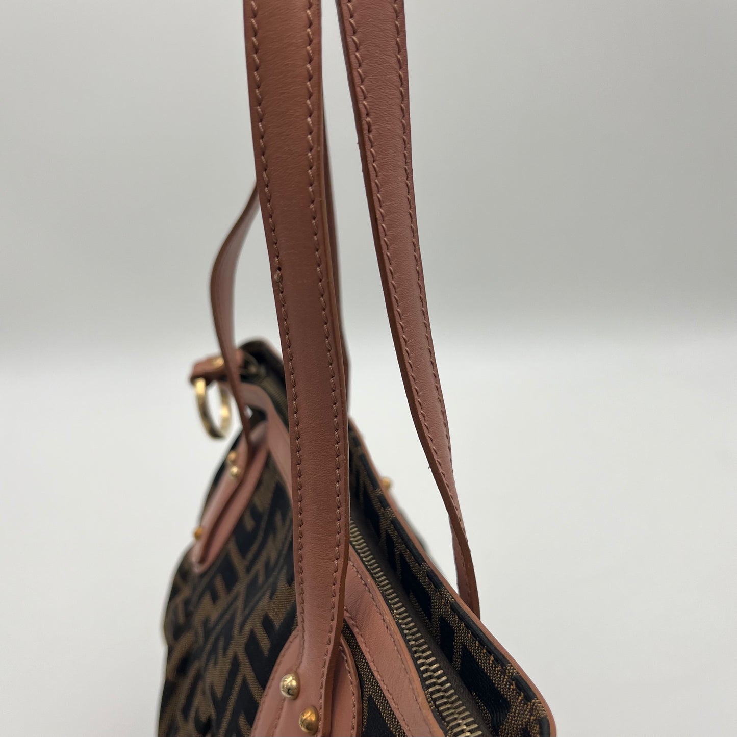 Fendi Tobacco Zucca Pink Leather Zip Chef Tote