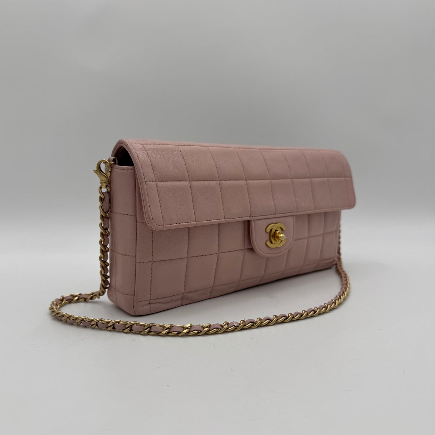 Chanel Pink Lambskin Chocolate Bar East West Shoulder Bag