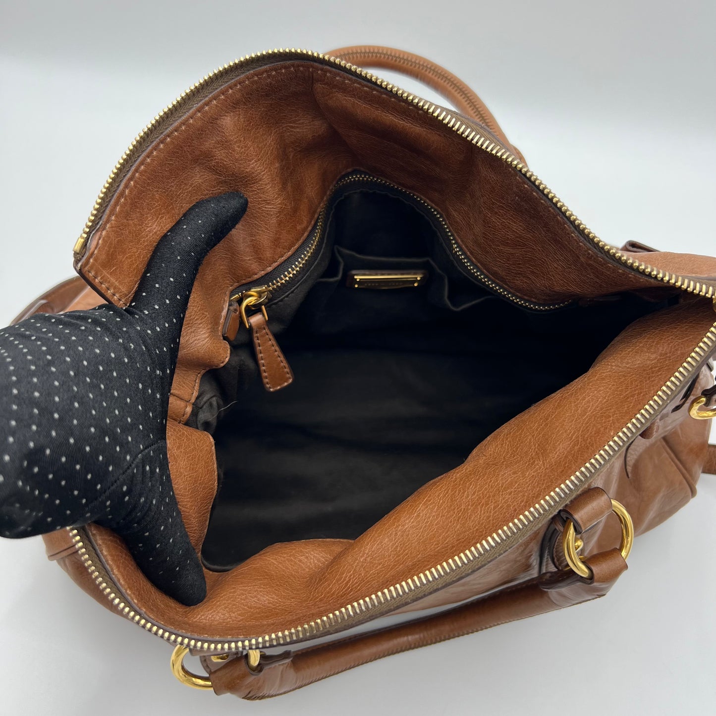 Miu Miu Cognac Brown Lux Vitello Bow Satchel Bag