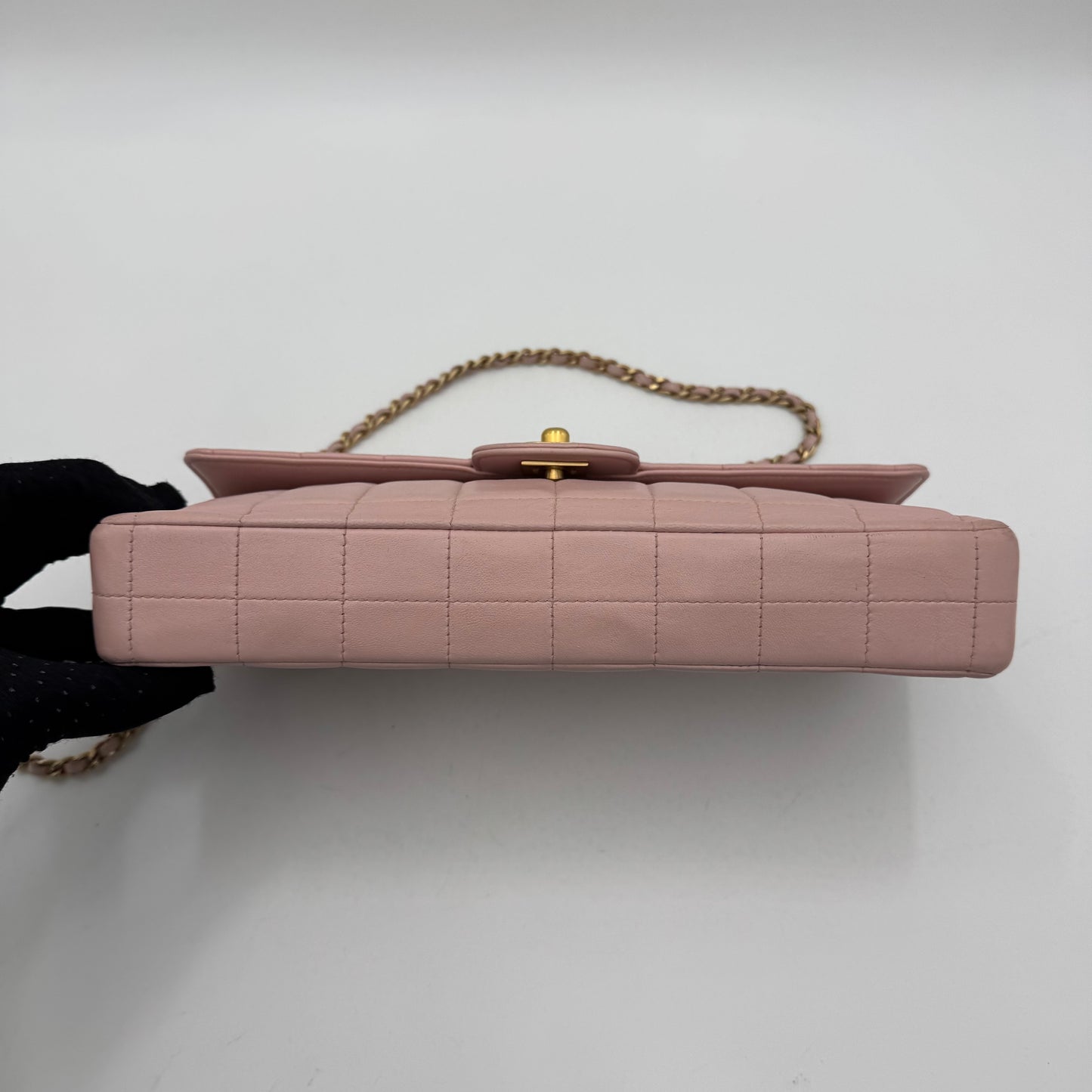 Chanel Pink Lambskin Chocolate Bar East West Shoulder Bag
