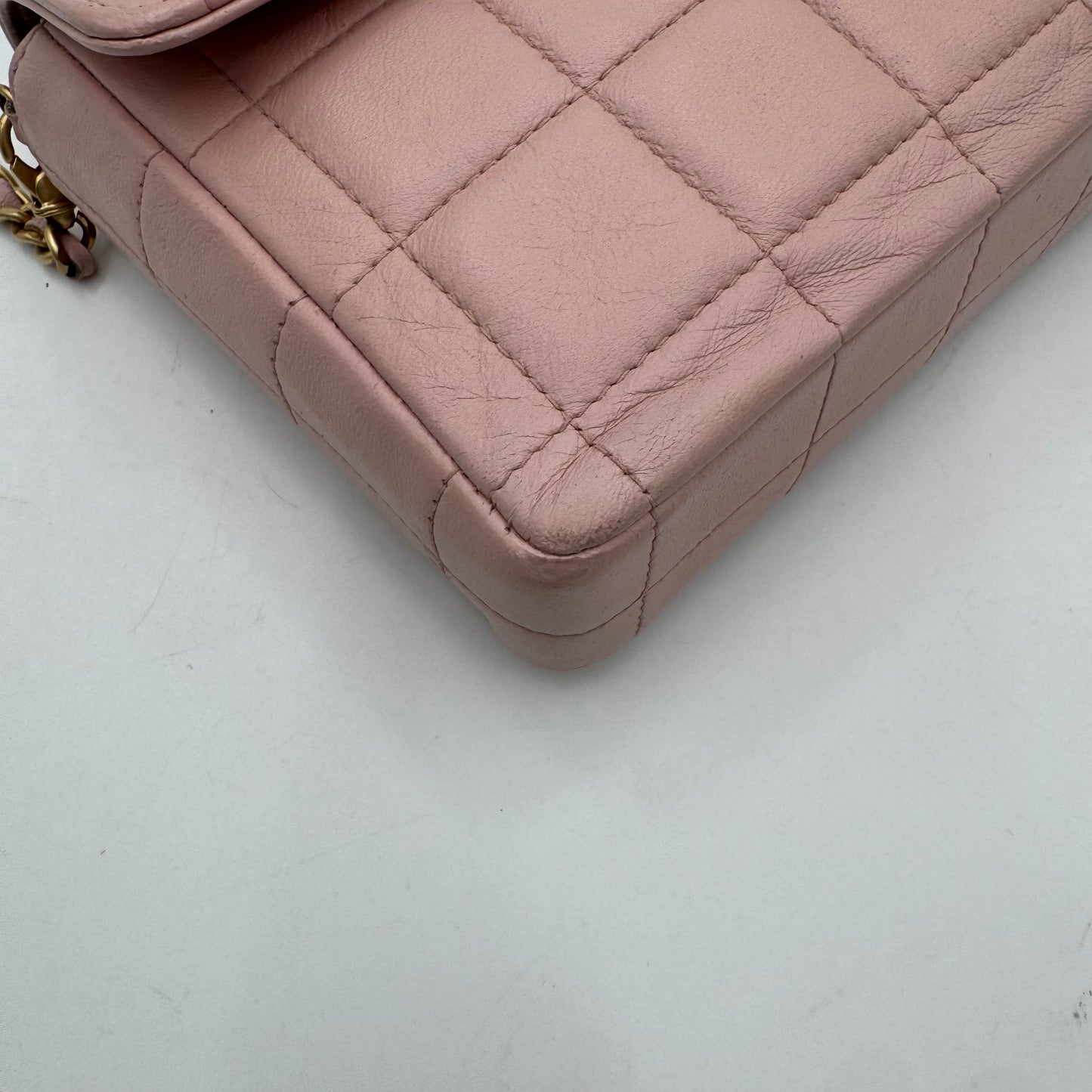 Chanel Pink Lambskin Chocolate Bar East West Shoulder Bag