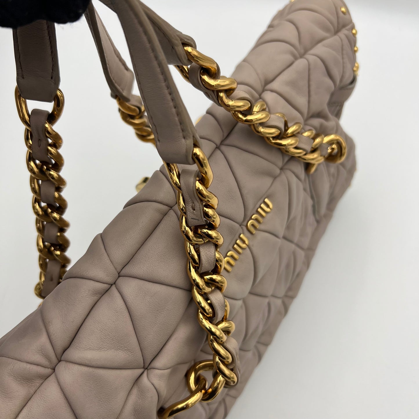 Miu Miu Quilted Leather Studded Chain Shoulder Bag