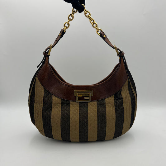 Fendi Pequin Striped Quilted Canvas Hobo Shoulder Bag