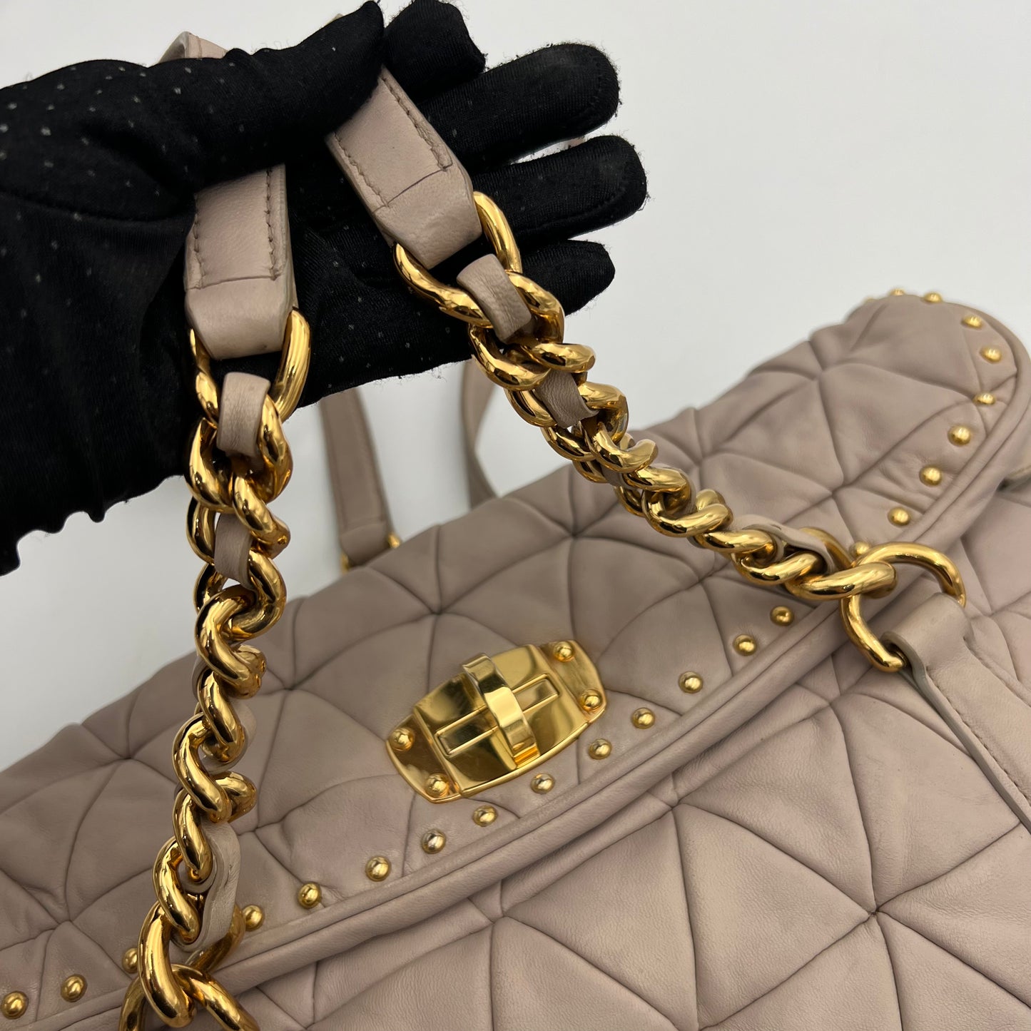 Miu Miu Quilted Leather Studded Chain Shoulder Bag
