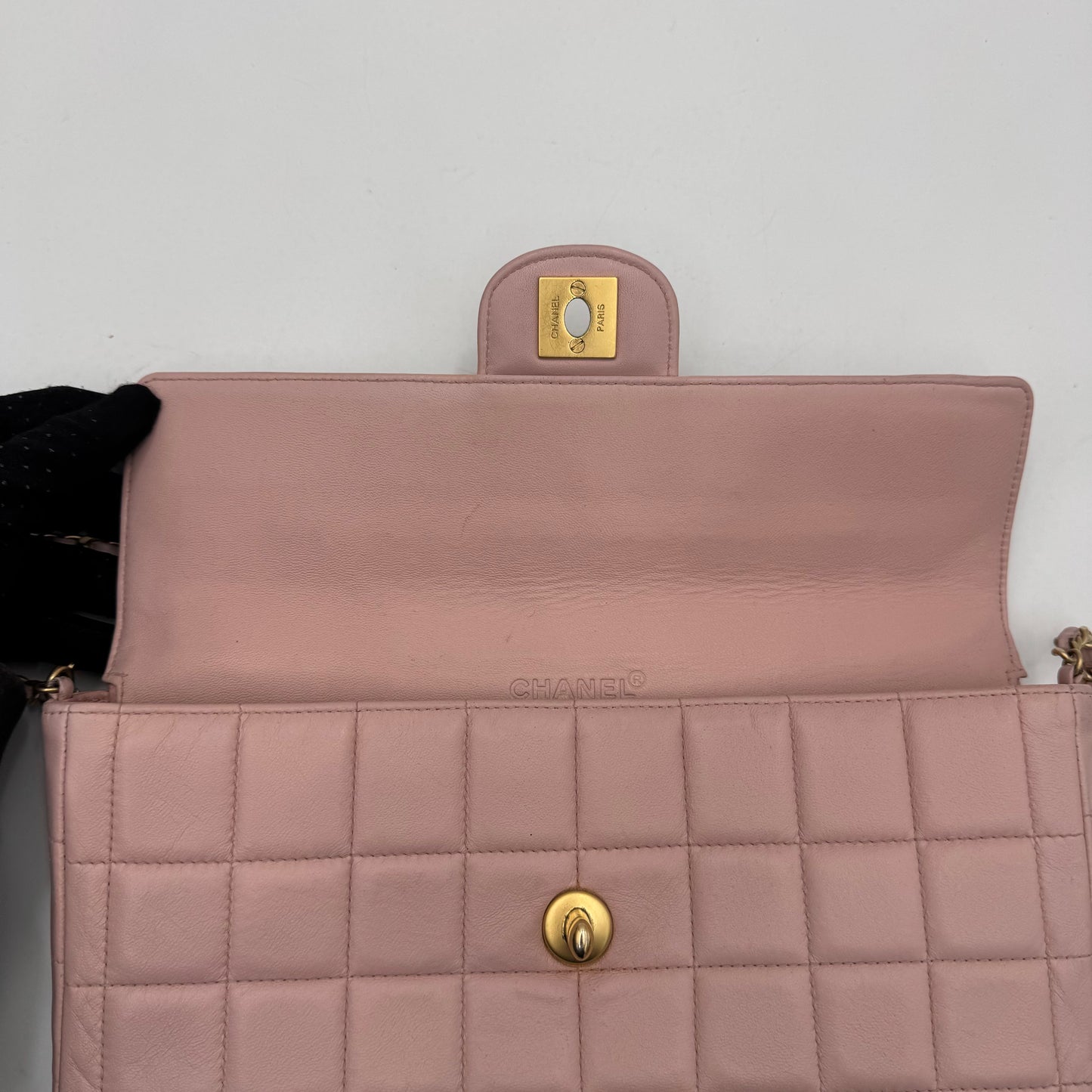 Chanel Pink Lambskin Chocolate Bar East West Shoulder Bag