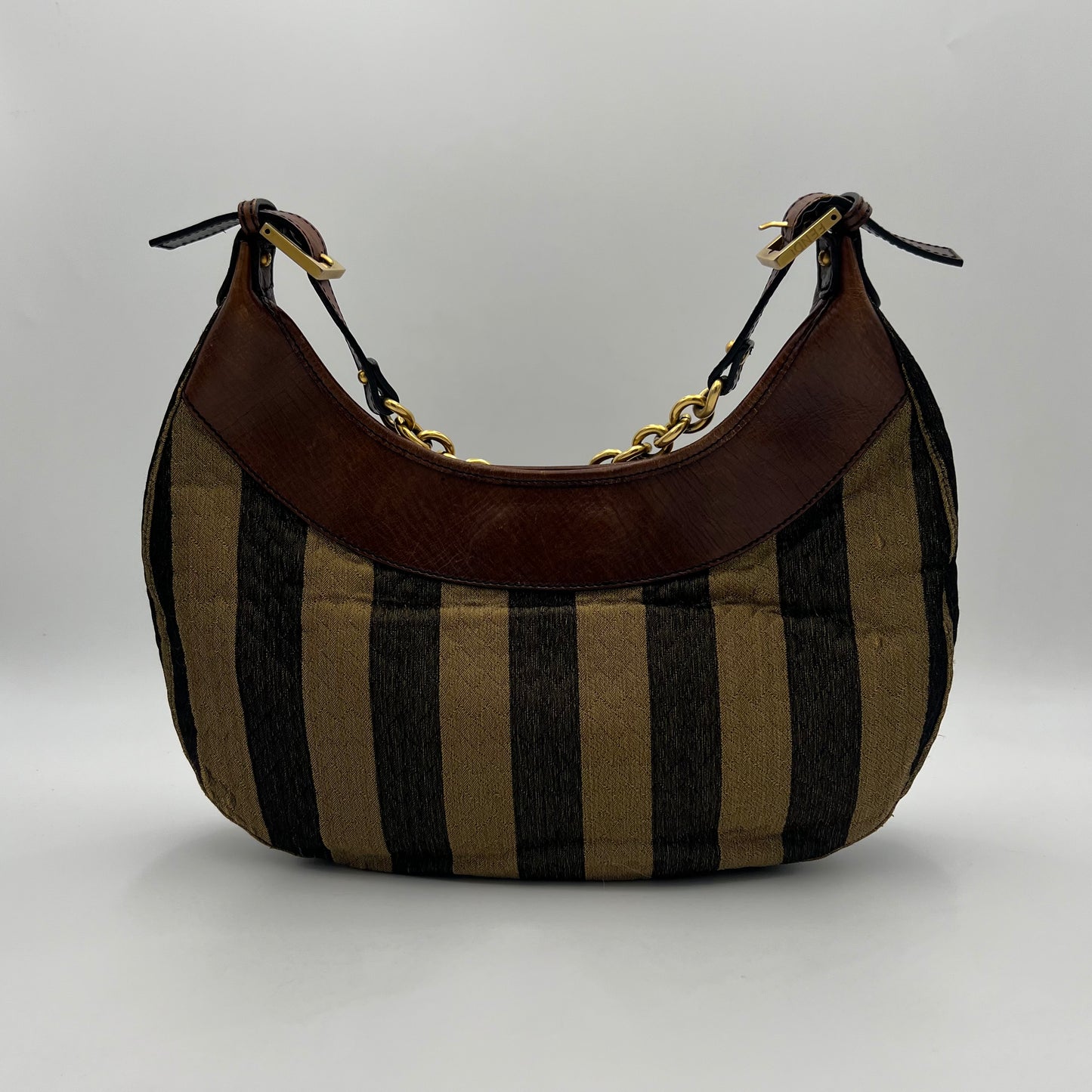 Fendi Pequin Striped Quilted Canvas Hobo Shoulder Bag
