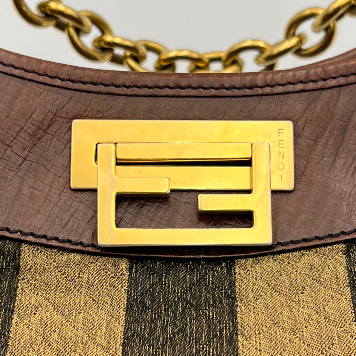 Fendi Pequin Striped Quilted Canvas Hobo Shoulder Bag