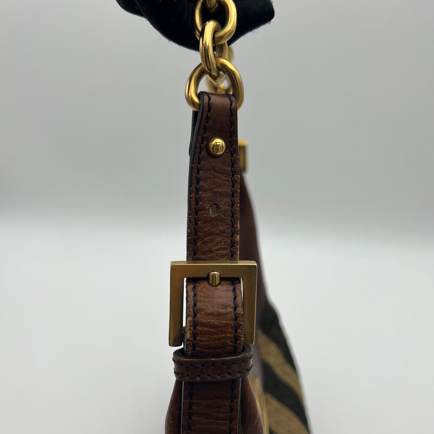 Fendi Pequin Striped Quilted Canvas Hobo Shoulder Bag