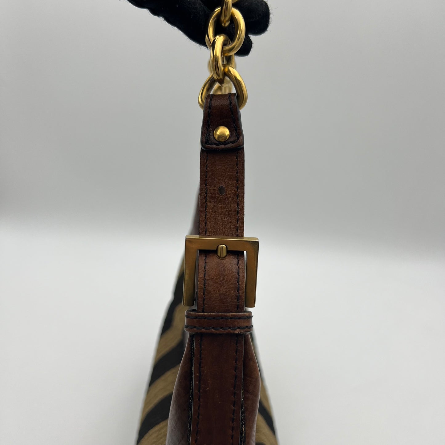 Fendi Pequin Striped Quilted Canvas Hobo Shoulder Bag