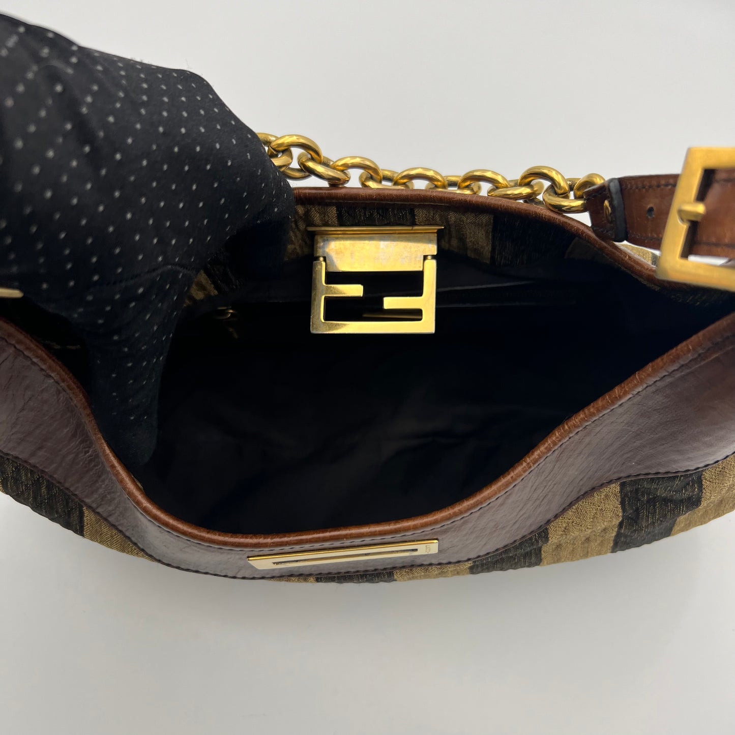 Fendi Pequin Striped Quilted Canvas Hobo Shoulder Bag