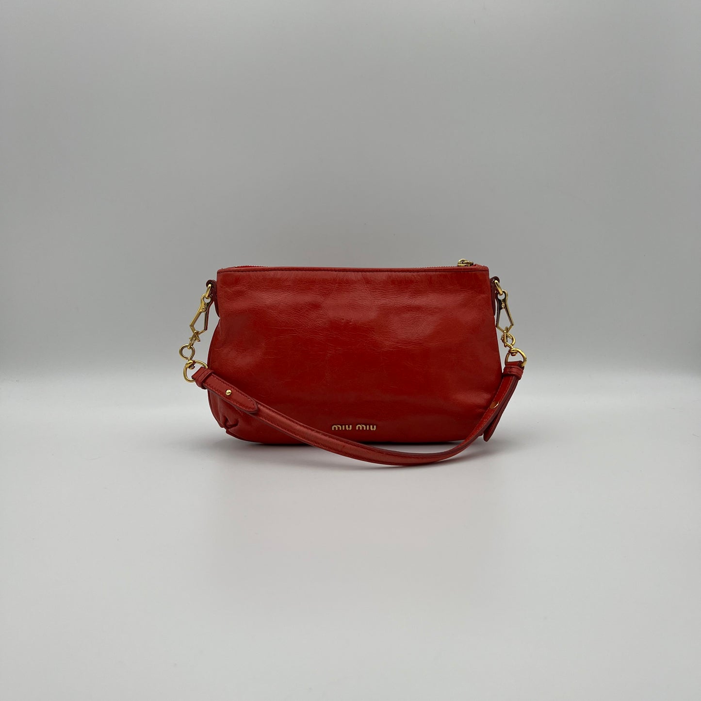 Miu Miu Red Vitello Shine Bow Pochette