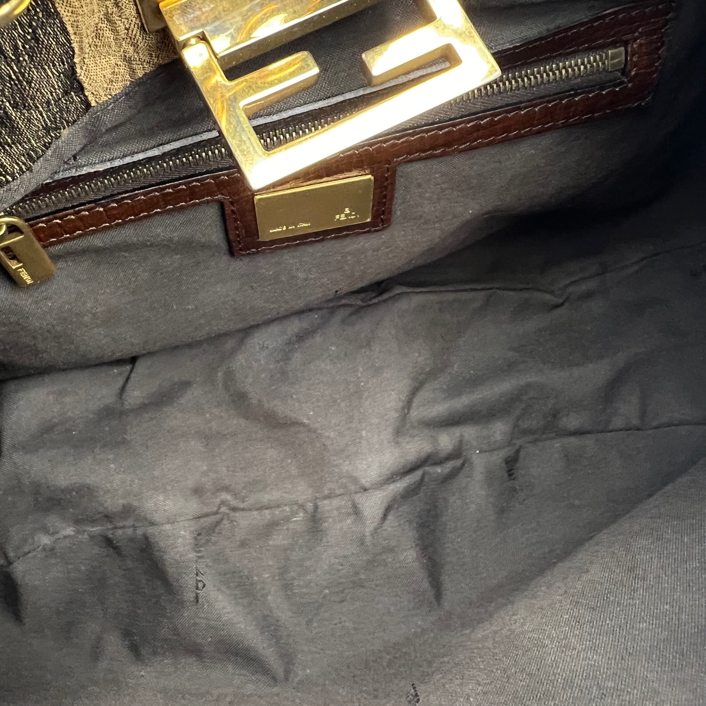Fendi Pequin Striped Quilted Canvas Hobo Shoulder Bag