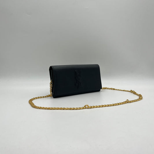 YSL Black Leather Flap Long Wallet