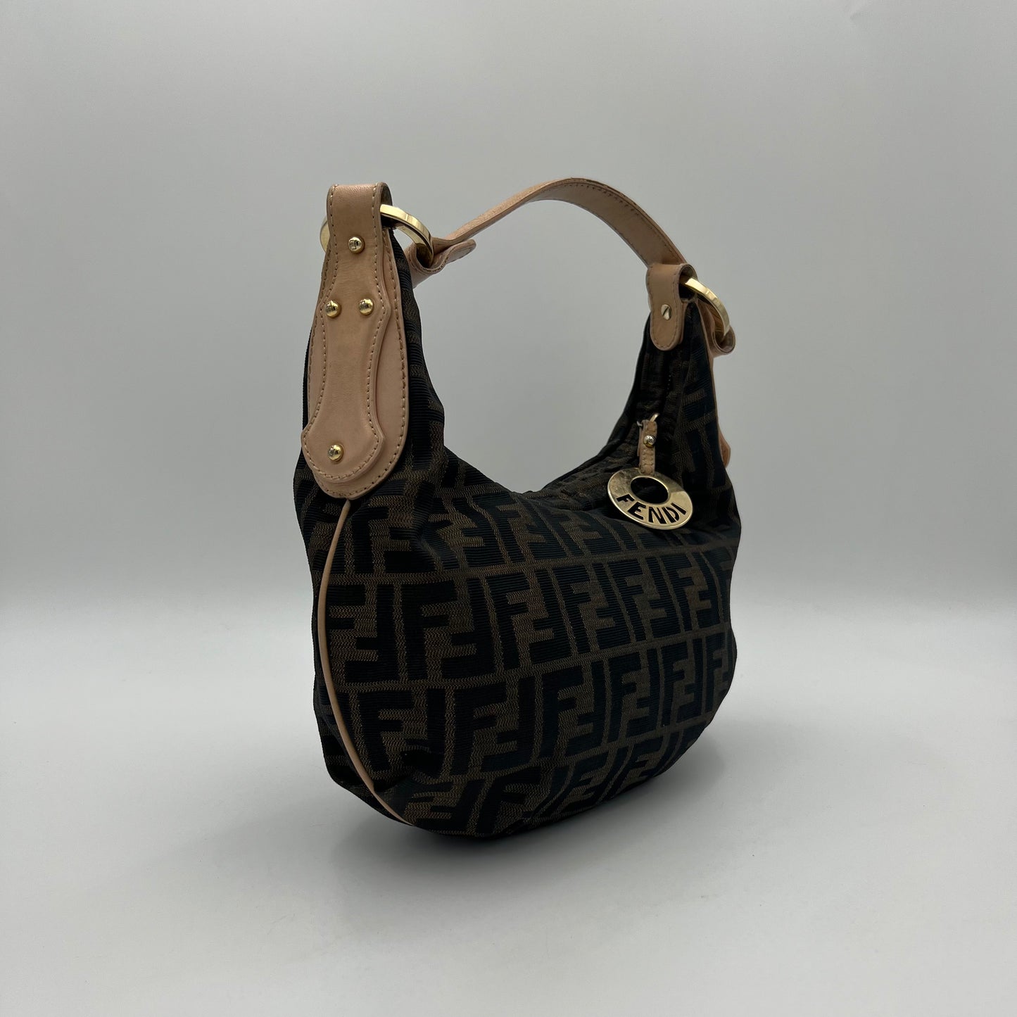 Fendi Tobacco Zucca Light Pink Leather Chef Hobo Bag