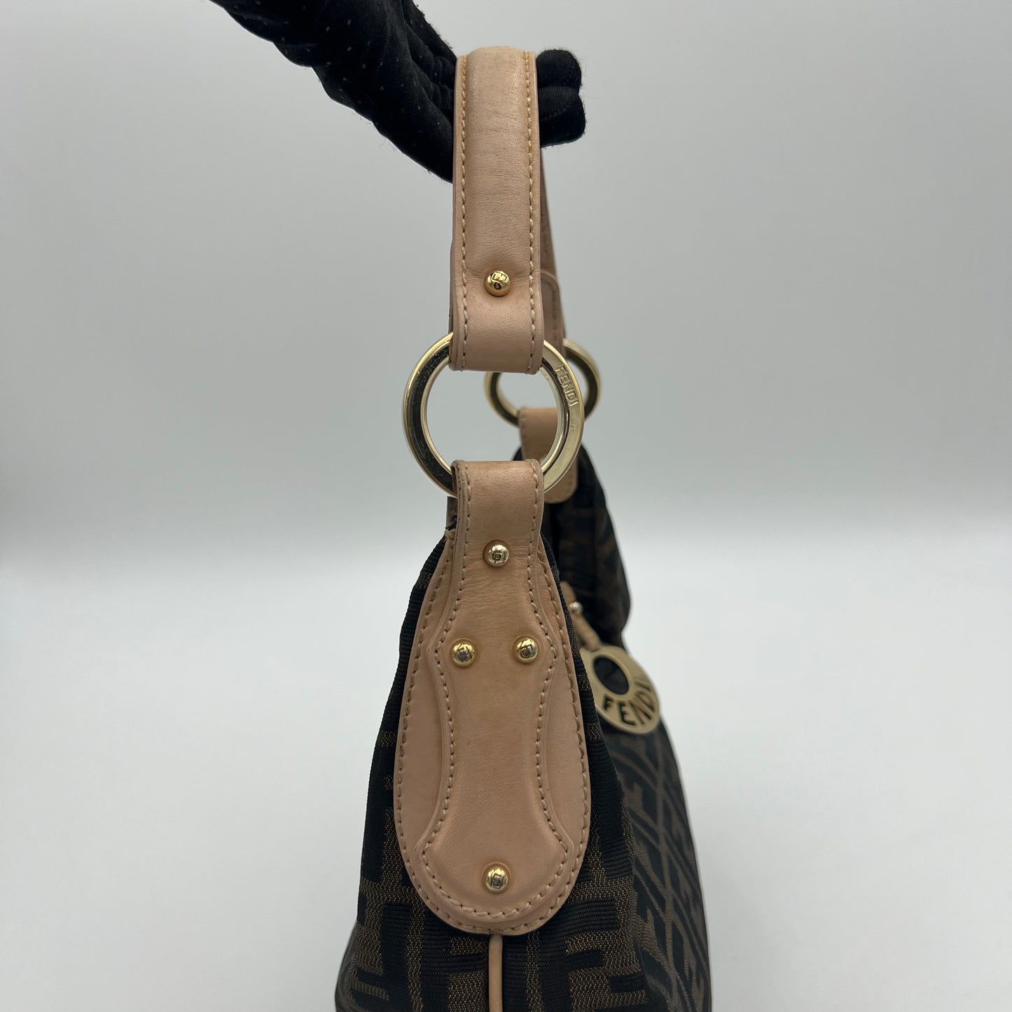 Fendi Tobacco Zucca Light Pink Leather Chef Hobo Bag