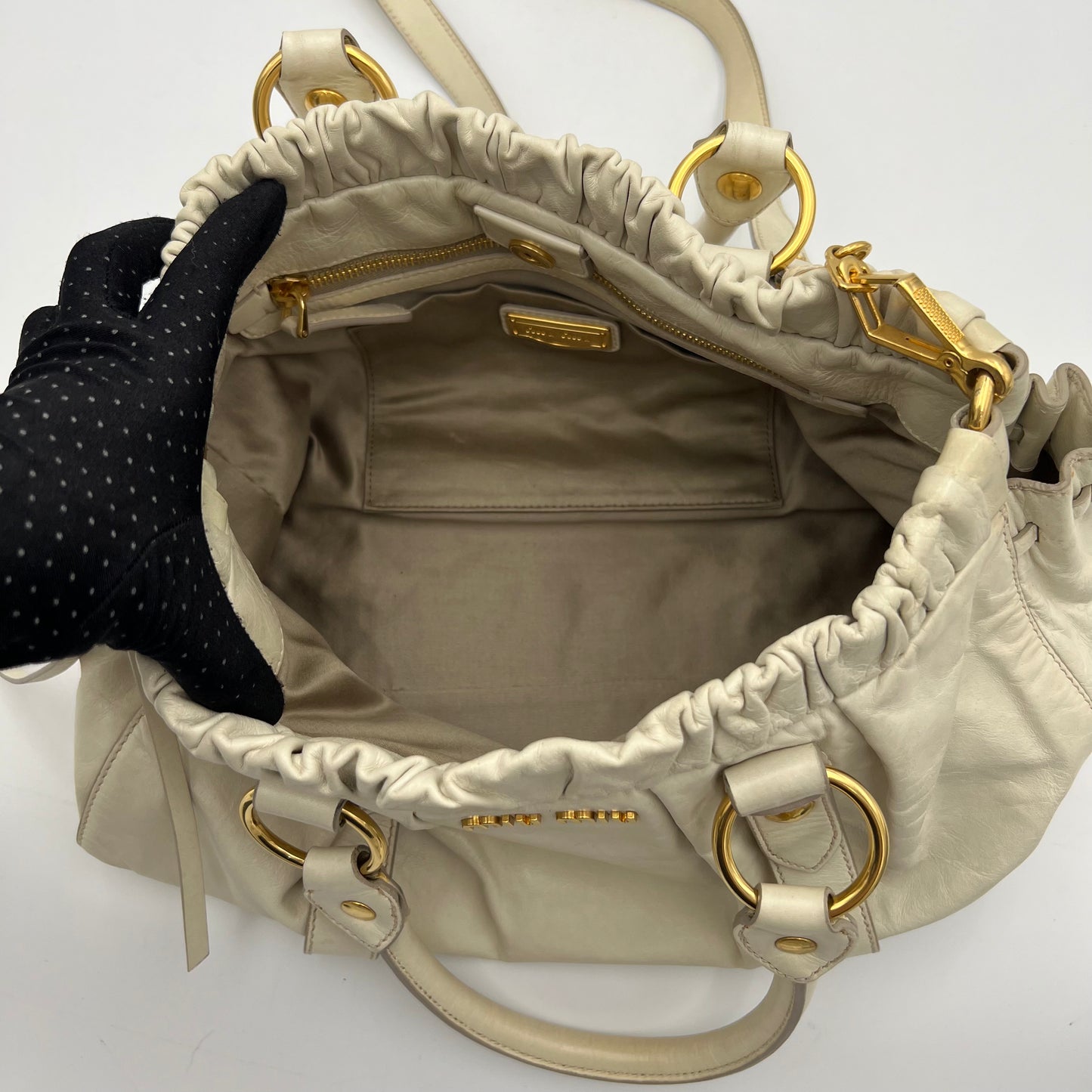Miu Miu Off White Vitello Lux Handbag
