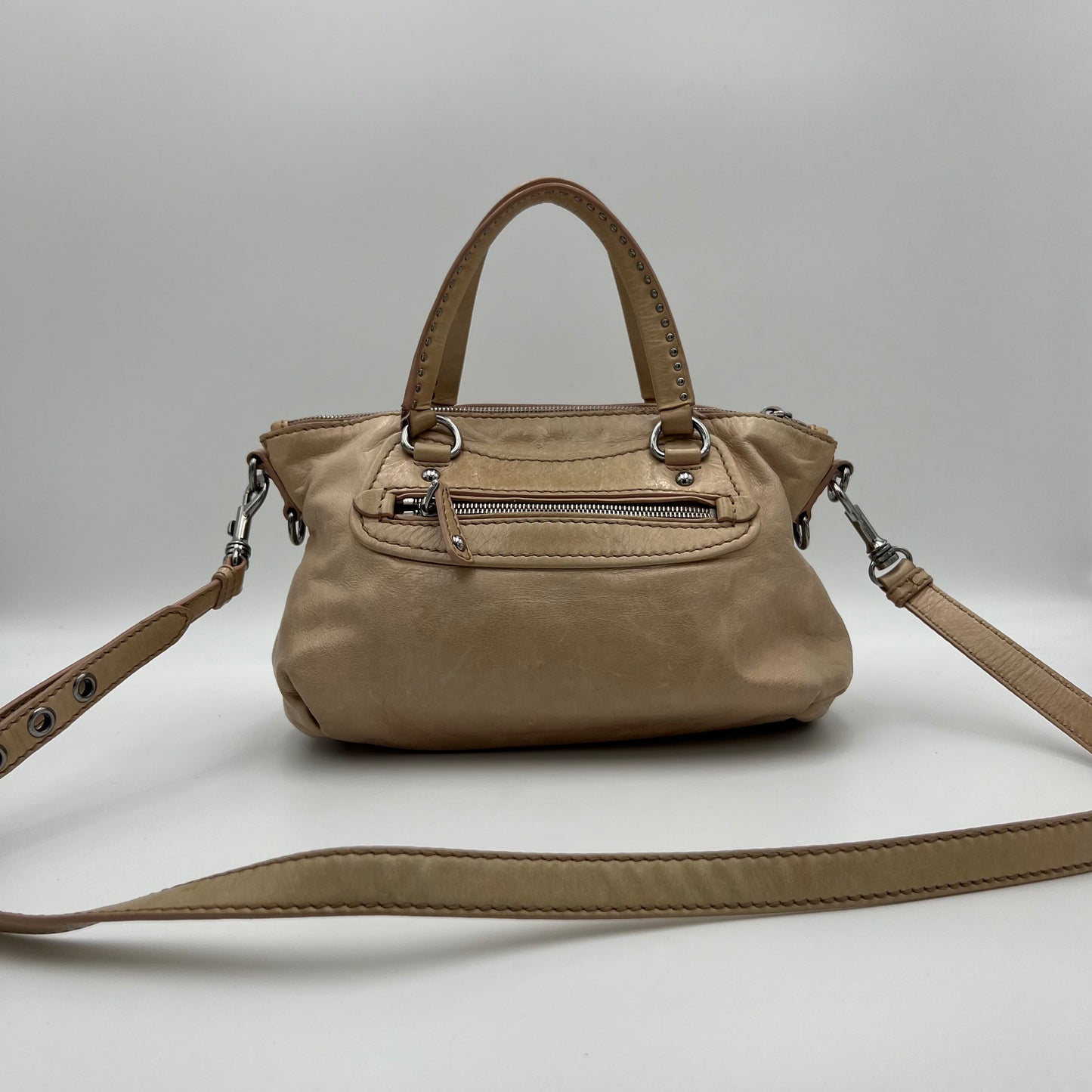 Miu Miu Beige Vitello Lux Crystal Heart Charm Two-Way Bag