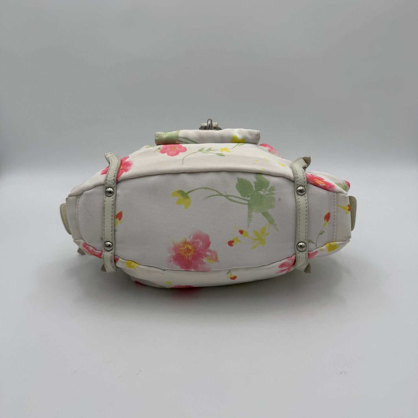 Salvatore Ferragamo White Floral Canvas and Leather Small Boston