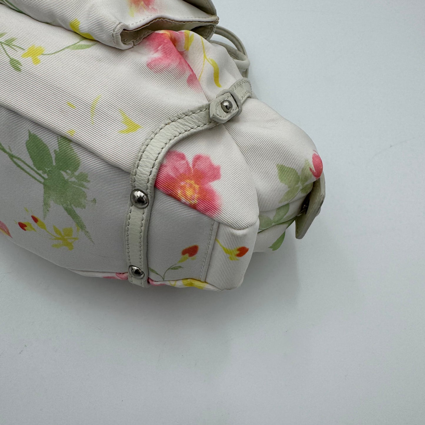 Salvatore Ferragamo White Floral Canvas and Leather Small Boston