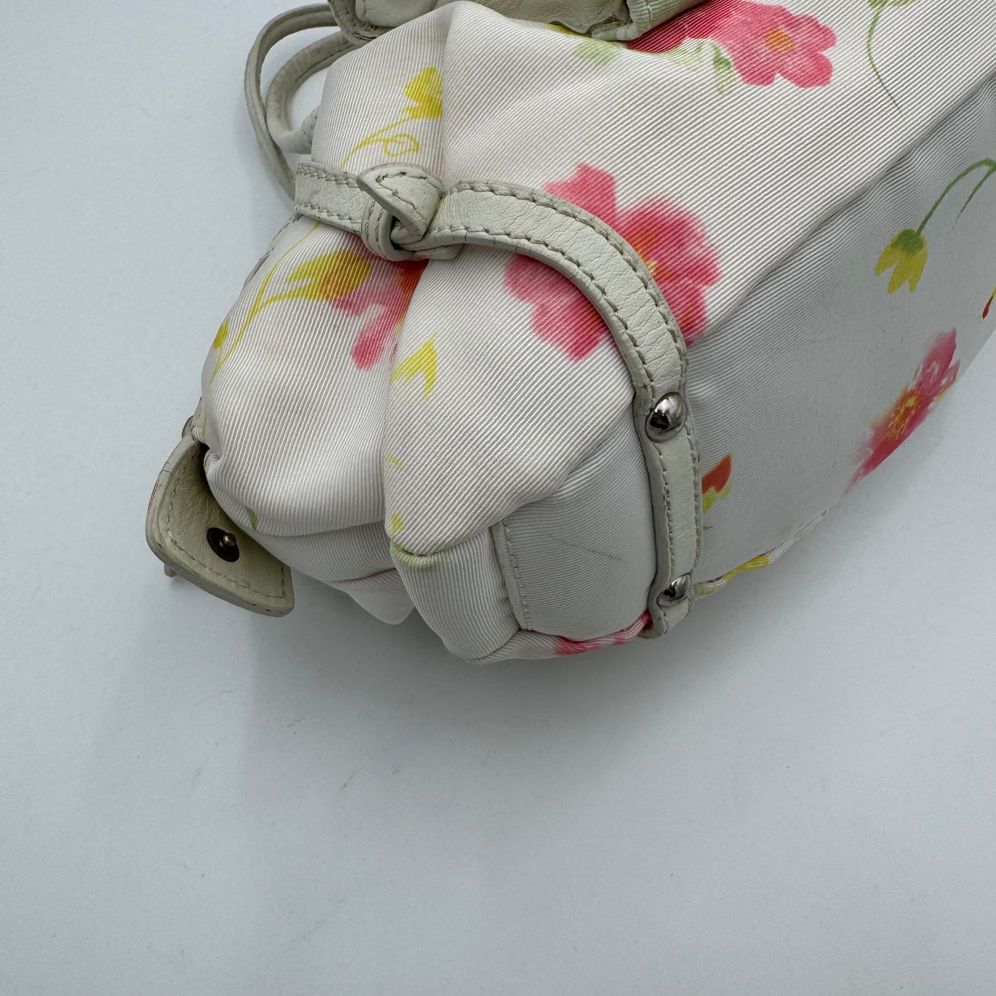 Salvatore Ferragamo White Floral Canvas and Leather Small Boston