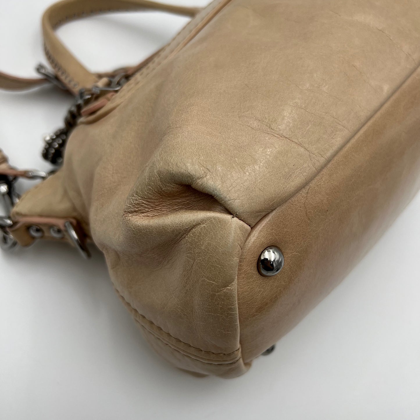 Miu Miu Beige Vitello Lux Crystal Heart Charm Two-Way Bag