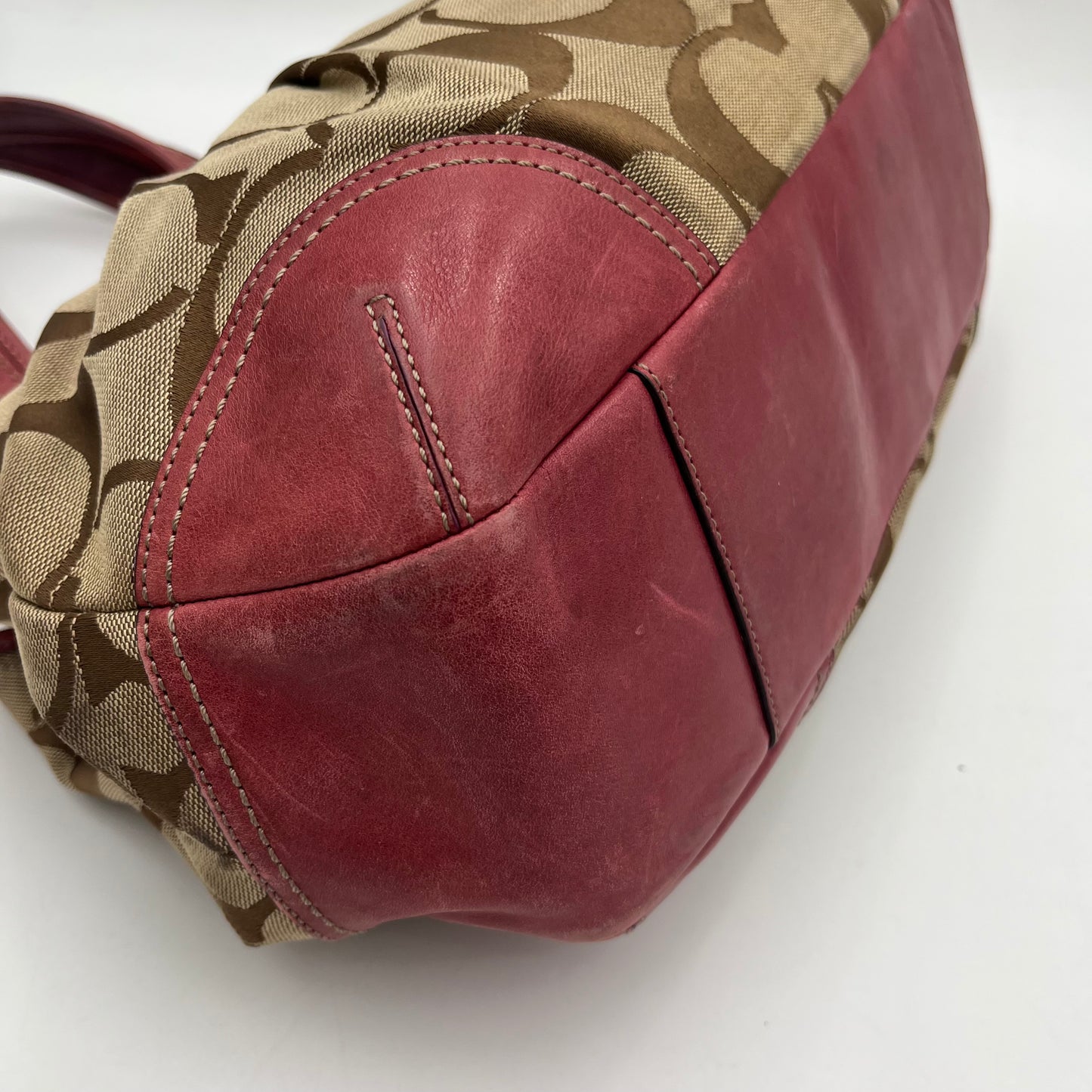 Coach Brown Big C Signature Canvas Pink Leather Large Ergo Shoulder Bag