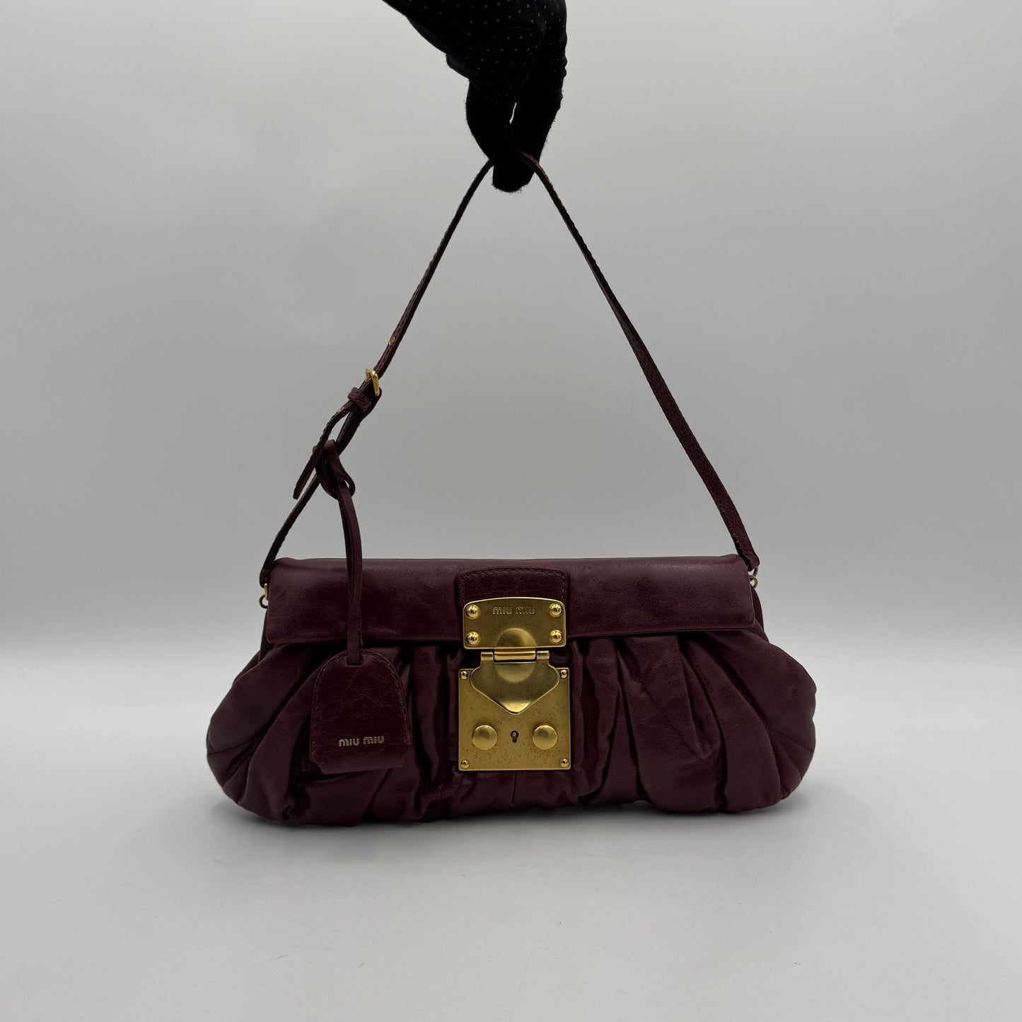 Miu Miu Burgundy Quilted Matelasse Leather Buckle Flap Shoulder Bag GHW