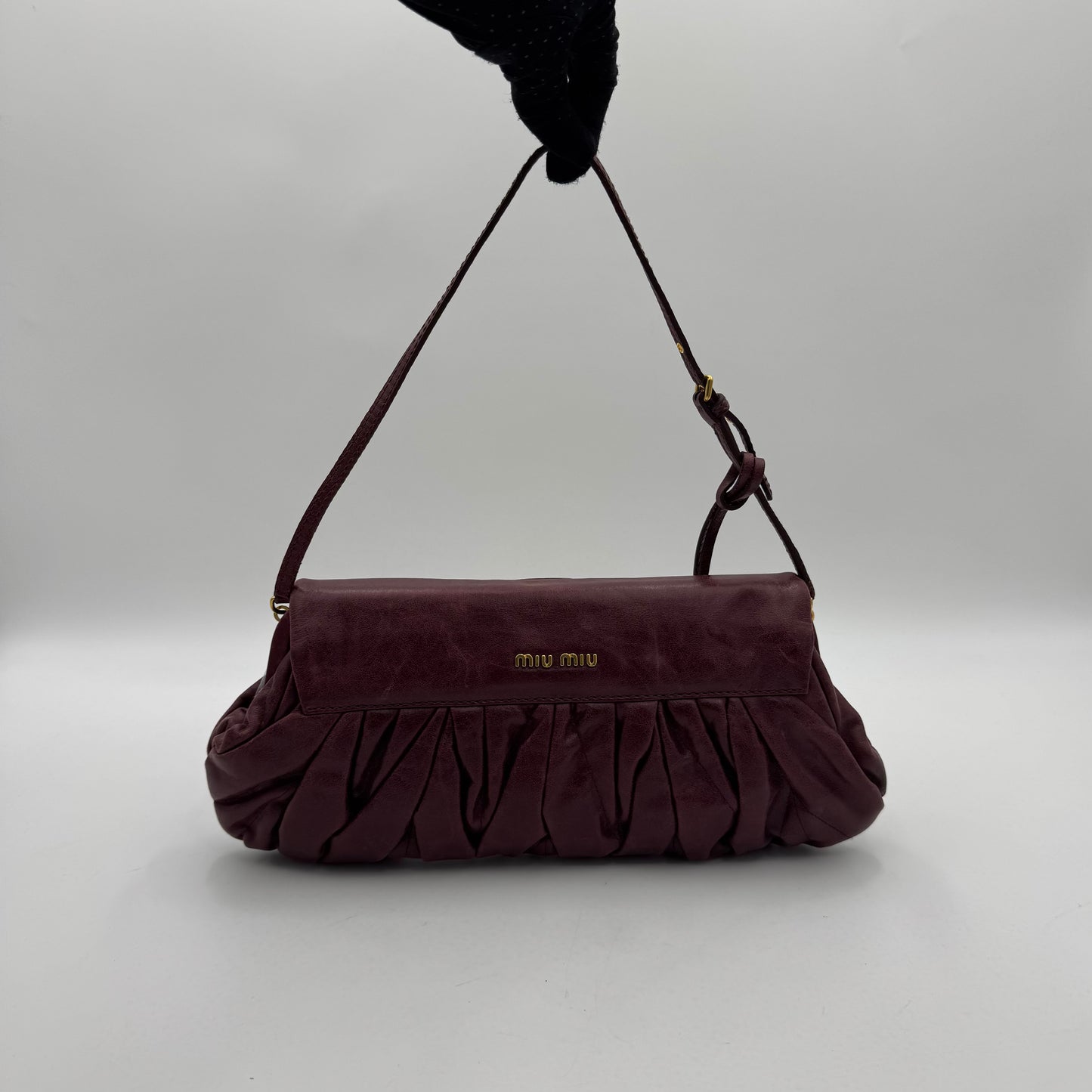 Miu Miu Burgundy Quilted Matelasse Leather Buckle Flap Shoulder Bag GHW