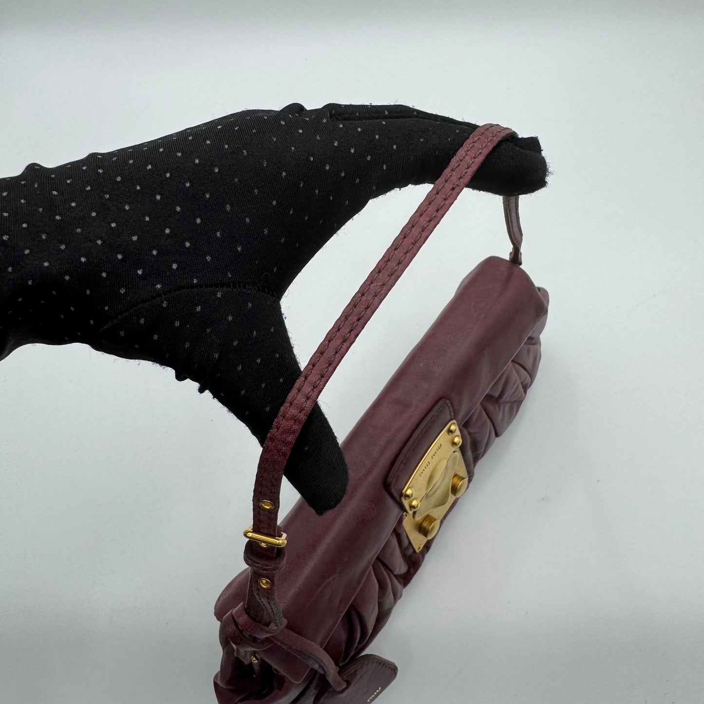 Miu Miu Burgundy Quilted Matelasse Leather Buckle Flap Shoulder Bag GHW