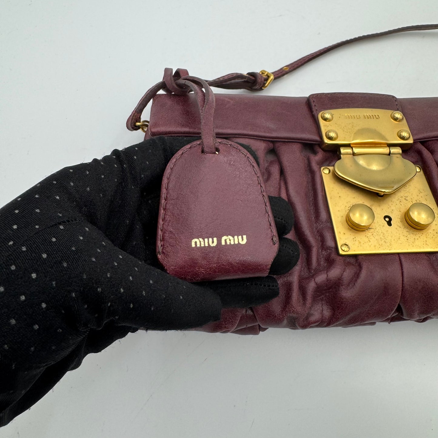 Miu Miu Burgundy Quilted Matelasse Leather Buckle Flap Shoulder Bag GHW