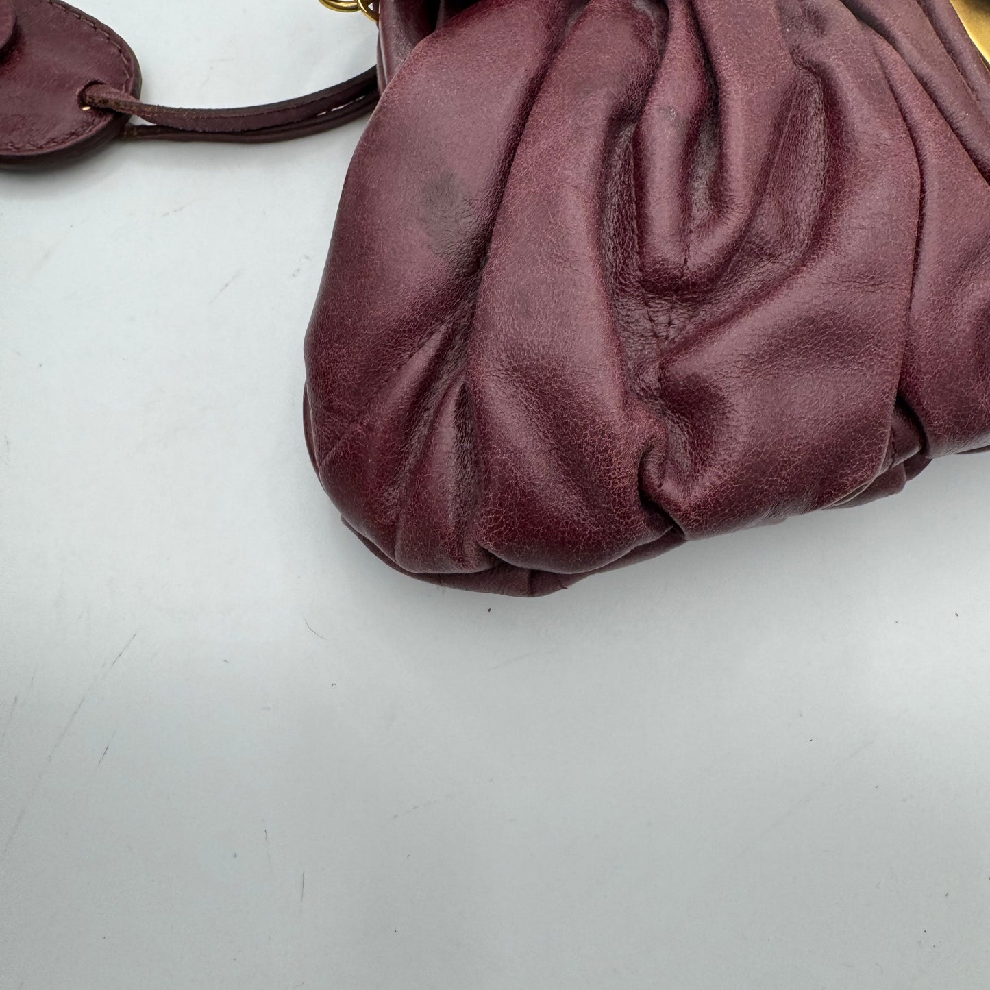Miu Miu Burgundy Quilted Matelasse Leather Buckle Flap Shoulder Bag GHW