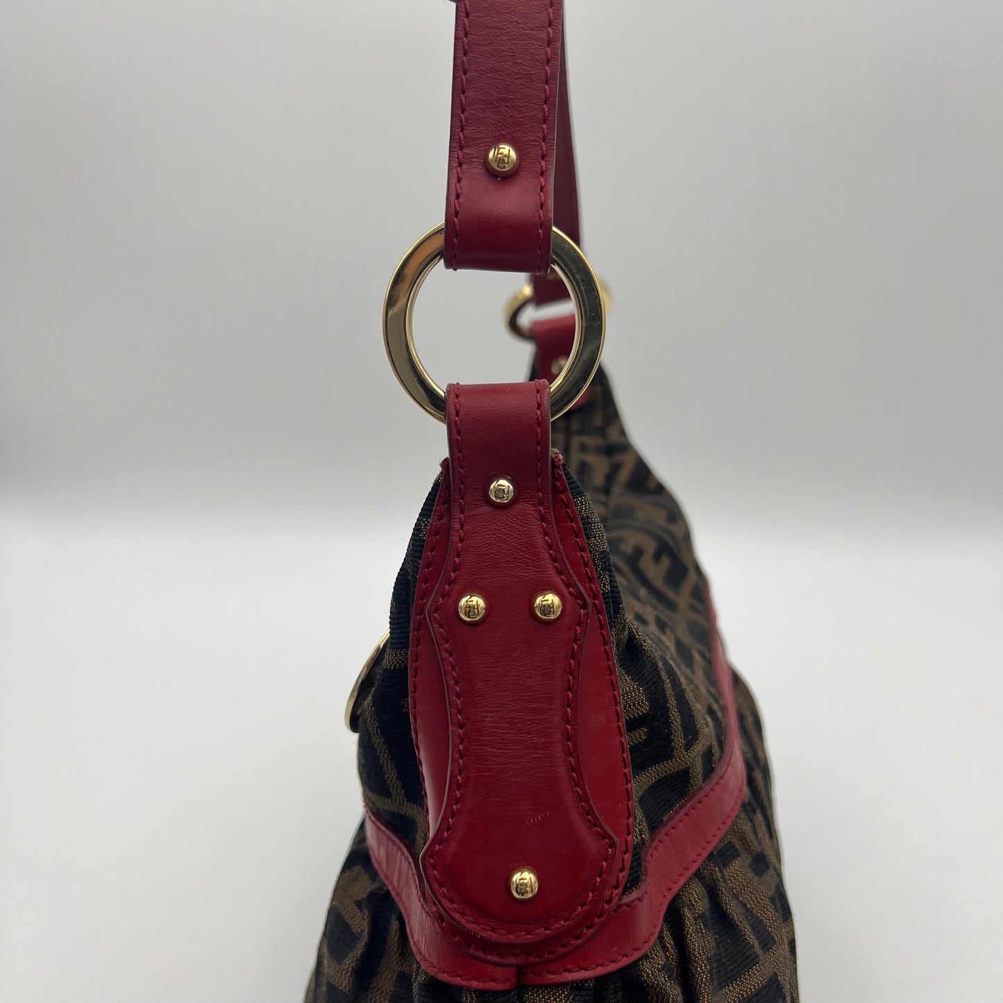 Fendi Tobacco Zucca Burgundy Leather Chef Hobo Shoulder Bag GHW