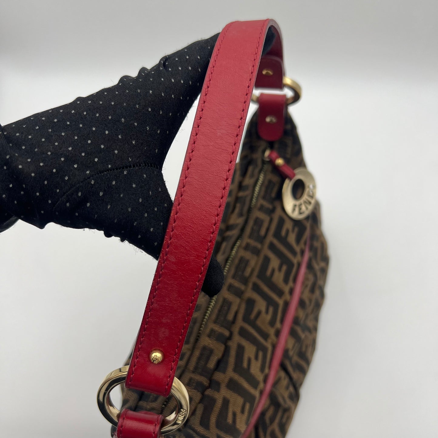 Fendi Tobacco Zucca Burgundy Leather Chef Hobo Shoulder Bag GHW