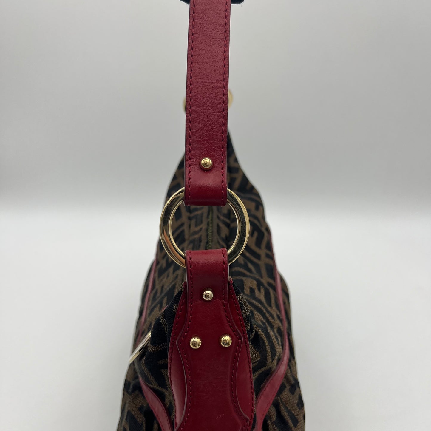 Fendi Tobacco Zucca Burgundy Leather Chef Hobo Shoulder Bag GHW