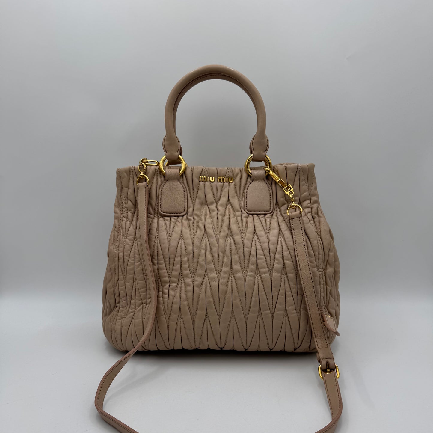 Miu Miu Beige Matelasse Nappa Leather Tote