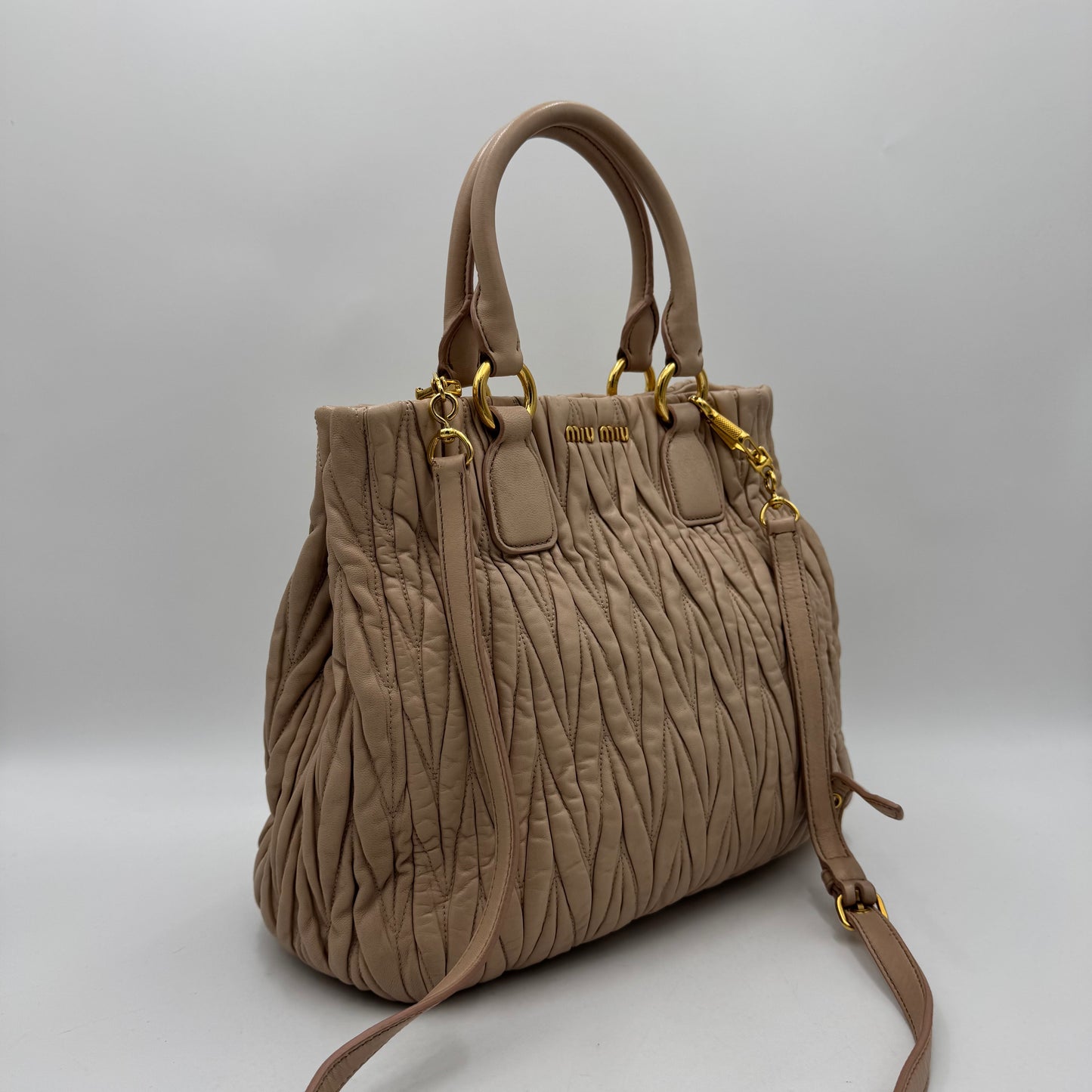Miu Miu Beige Matelasse Nappa Leather Tote